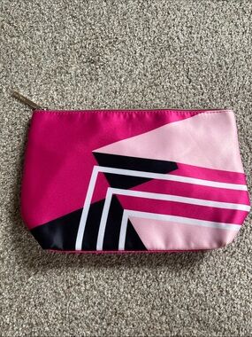 Lancome Pink Geometric Cosmetic Pouch with Black & White Accents